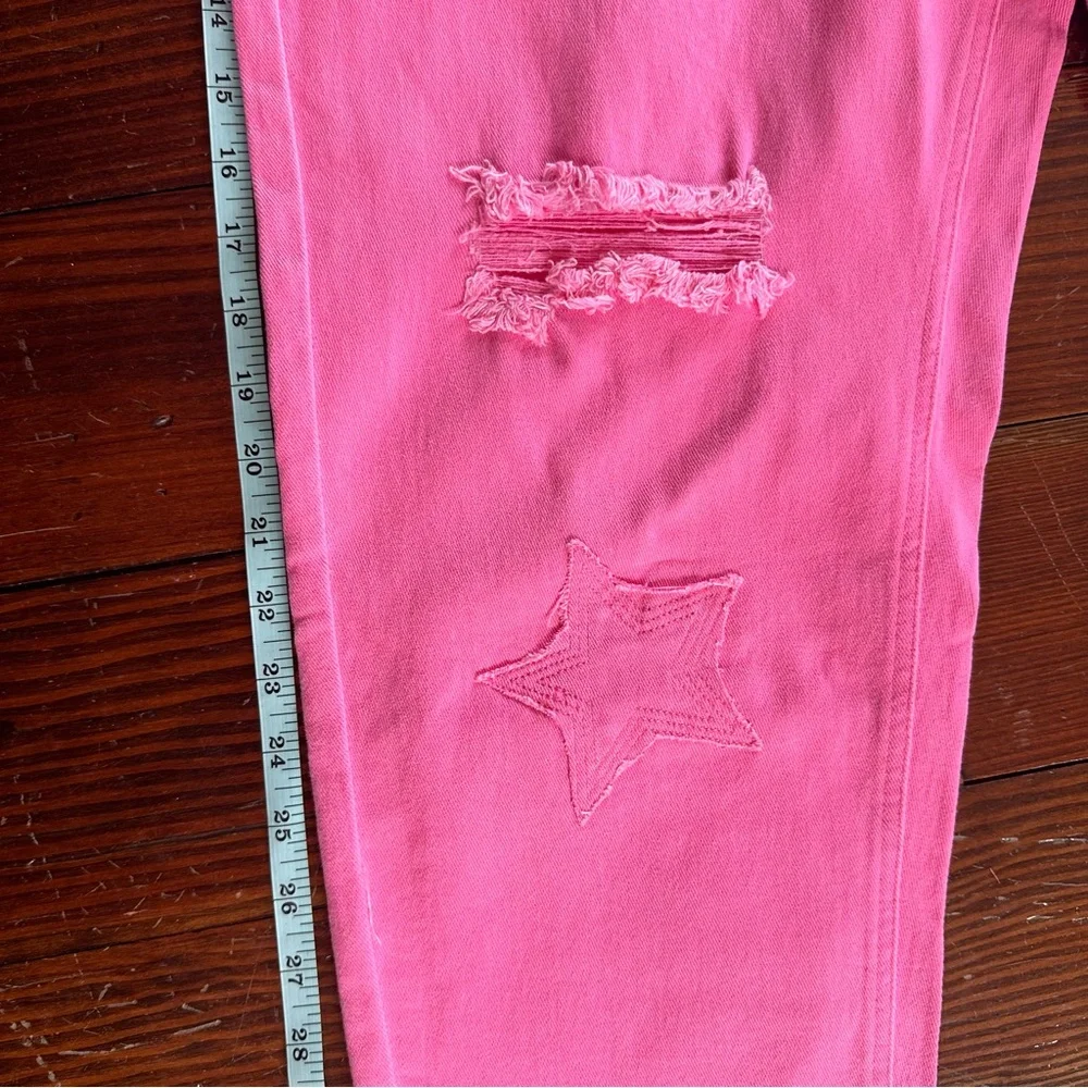 Pink Ankle Cropped Distressed Jeans